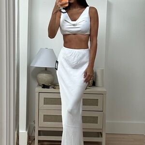 Norma Kamali 2 Piece Set Satin Crop w/ Maxi